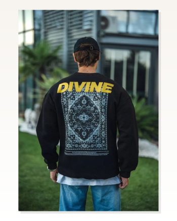Kışlık Bisiklet Yaka Baskılı Sweatshirt Siyah