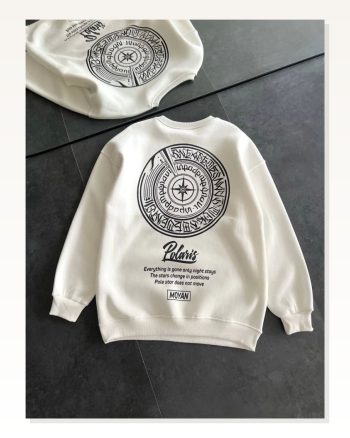 Kadın Arka Baskılı Günlük Stil Beyaz Kışlık Bisiklet Yaka Ön ve Sweatshirt