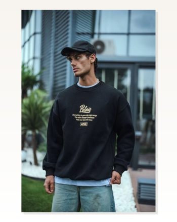 Kadın Arka Baskılı Günlük Stil Siyah Kışlık Bisiklet Yaka Ön ve Sweatshirt