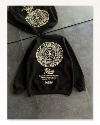Kadın Arka Baskılı Günlük Stil Siyah Kışlık Bisiklet Yaka Ön ve Sweatshirt