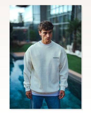 Kadın Baskılı Günlük Stil Beyaz Kışlık Bisiklet Yaka Oversize Sweatshirt