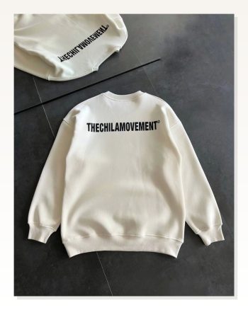 Kadın Baskılı Günlük Stil Beyaz Kışlık Bisiklet Yaka Oversize Sweatshirt