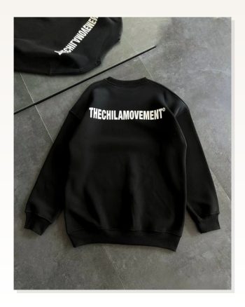 Kadın Baskılı Günlük Stil Siyah Kışlık Bisiklet Yaka Oversize Sweatshirt
