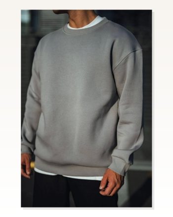 Kışlık Bisiklet Yaka Üç İplik Basic Sweatshirt Boyalı Gri