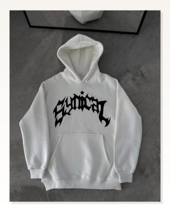 Kadın Beyaz Oversize Sweatshirt Baskılı Sokak Stili Kışlık Kapüşonlu
