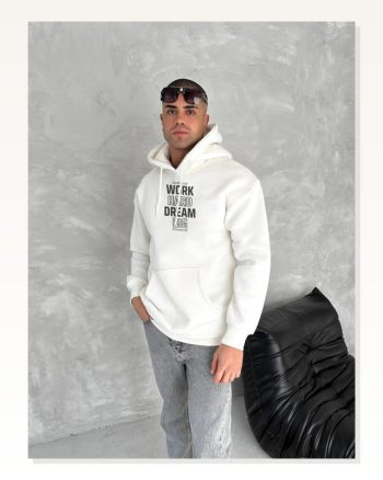 Kışlık Üç İplik Kapşonlu Sweatshirt Beyaz