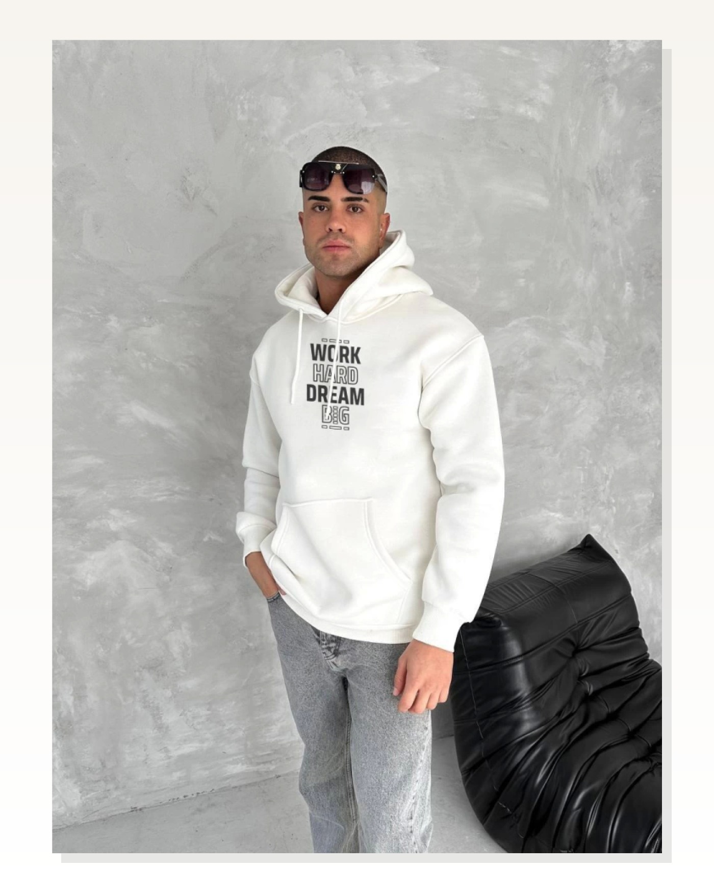 Kışlık Üç İplik Kapşonlu SweatShirt - Beyaz Marketplace blank