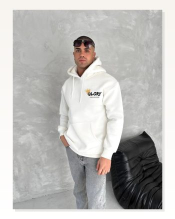 Kışlık Üç İplik Kapşonlu Sweatshirt Beyaz