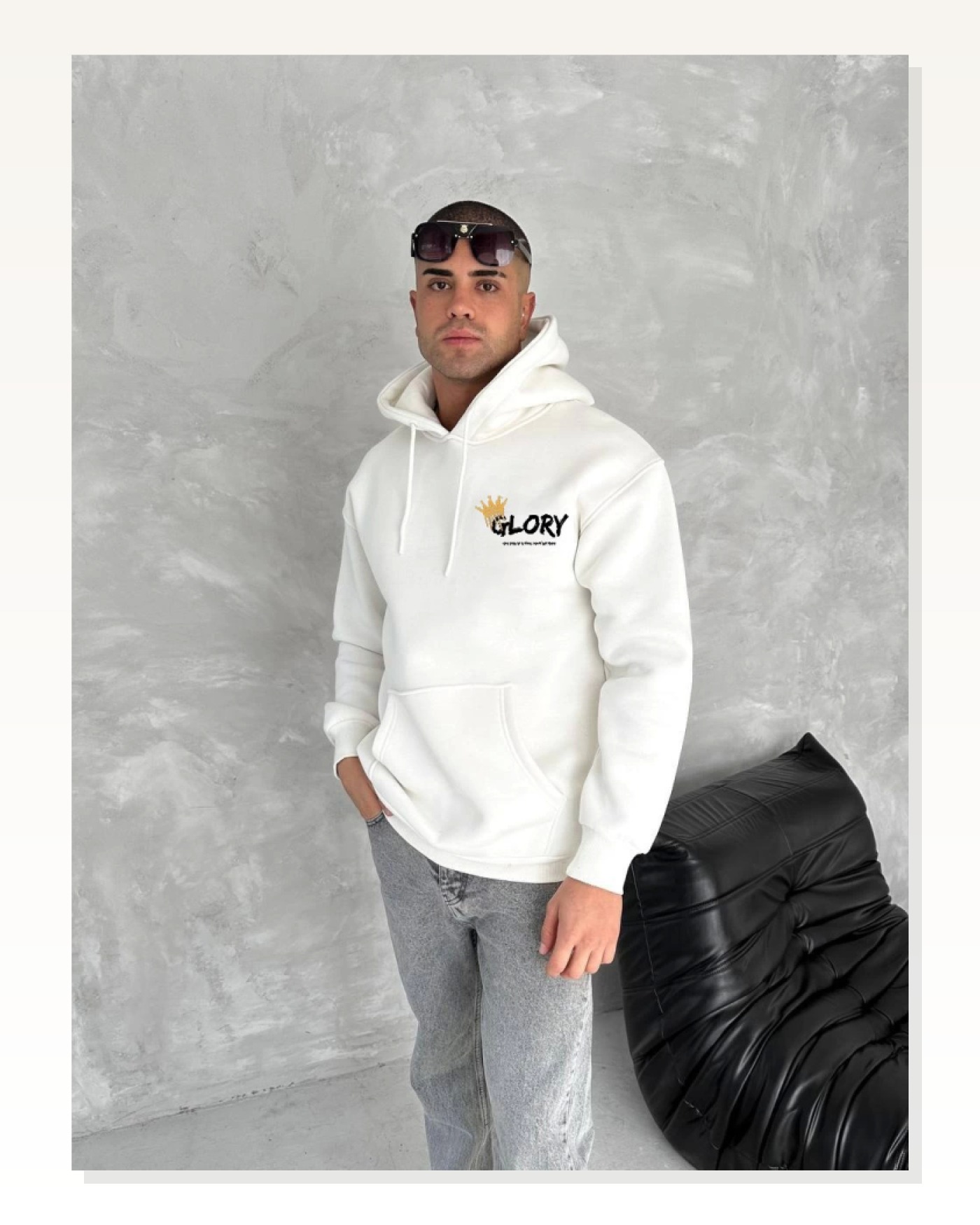 Kışlık Üç İplik Kapşonlu SweatShirt - Beyaz Marketplace blank