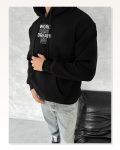 Kışlık Üç İplik Kapşonlu Sweatshirt Siyah