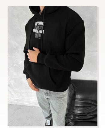 Kışlık Üç İplik Kapşonlu Sweatshirt Siyah