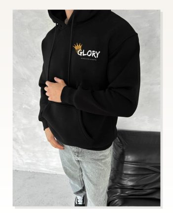 Kadın Günlük Stil Siyah Kışlık Üç İplik Kapüşonlu Sweatshirt