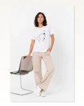 Köpek Figürlü Minimal Baskılı Tişört Kısa Kol Yazlık T-shirt Beyaz