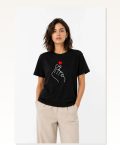 Kore Parmak Kalp Aşk Temalı Minimal Baskılı Tişört Yazlık Kısa Kol T-shirt Siyah