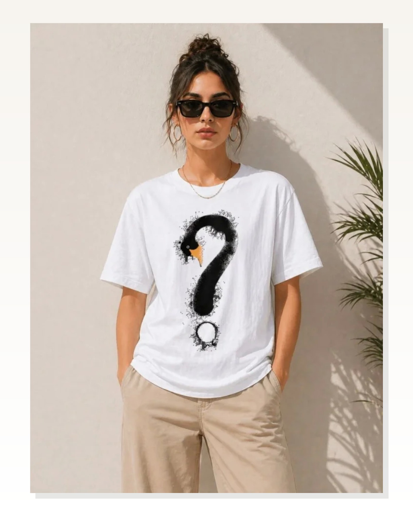 Kuğu Figürlü Soru İşareti Baskılı Tişört Kısa Kol T-Shirt - Beyaz Marketplace blank