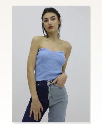 Kadın Modern Stil Likralı Triko Mavi P-019895 Büstiyer