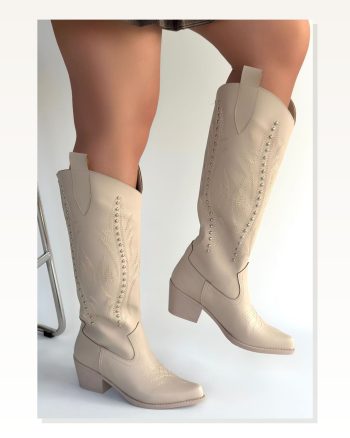 Kadın Cilt Modern Stil Meof Bej Topuklu Çizme