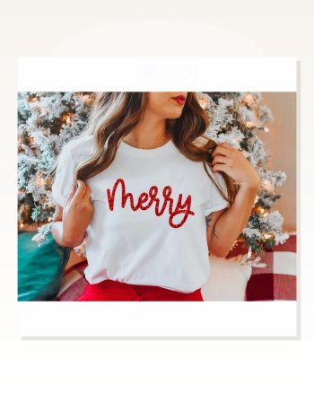 Kadın Baskılı Günlük Stil Beyaz Merry Tişört