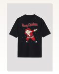 Baskılı Kadın Günlük Stil Siyah Merry Christmas Noel Babalı Tişört Marketplace