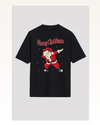 Kadın Baskılı Günlük Stil Siyah Merry Christmas Noel Babalı Tişört