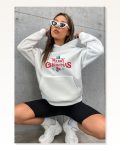 Hodie Sweatshirt Kadın Günlük Stil Beyaz Merry Chrıstmas Marketplace