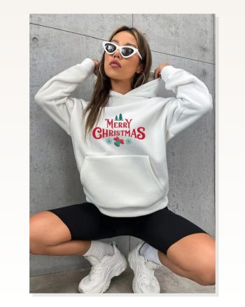 Kadın Hodie Sweatshirt Günlük Stil Beyaz Merry Chrıstmas