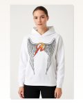 Kadın Arka Baskılı Sokak Stili Beyaz Metallica İki İplik Kapüşonlu Ön ve Hoodie