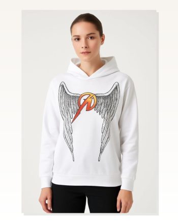Kadın Arka Baskılı Sokak Stili Beyaz Metallica İki İplik Kapüşonlu Ön ve Hoodie