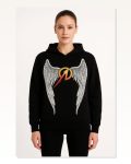 Kadın Arka Baskılı Sokak Stili Siyah Metallica İki İplik Kapüşonlu Ön ve Hoodie