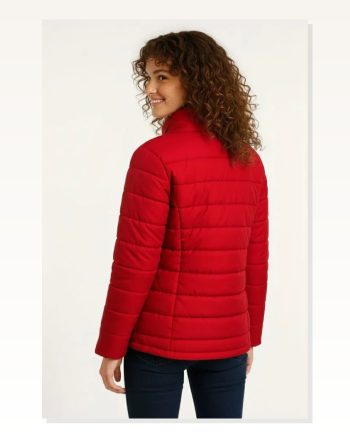 Kadın Baskılı Modern Stil Kırmızı Mikro Su İtici Kapitone Astarlı Fermuarlı Bomber Mont