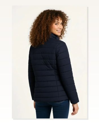 Kadın Baskılı Modern Stil Lacivert Mikro Su İtici Kapitone Astarlı Fermuarlı Bomber Mont