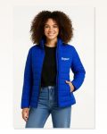 Kadın Baskılı Modern Stil Saks Mavisi Mikro Su İtici Kapitone Astarlı Fermuarlı Bomber Mont