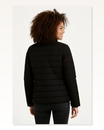 Kadın Baskılı Modern Stil Siyah Mikro Su İtici Kapitone Astarlı Fermuarlı Bomber Mont