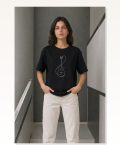 Minimal Gitar Baskılı Tişört T-shirt Yazlık Kısa Kol Bisiklet Yaka Siyah