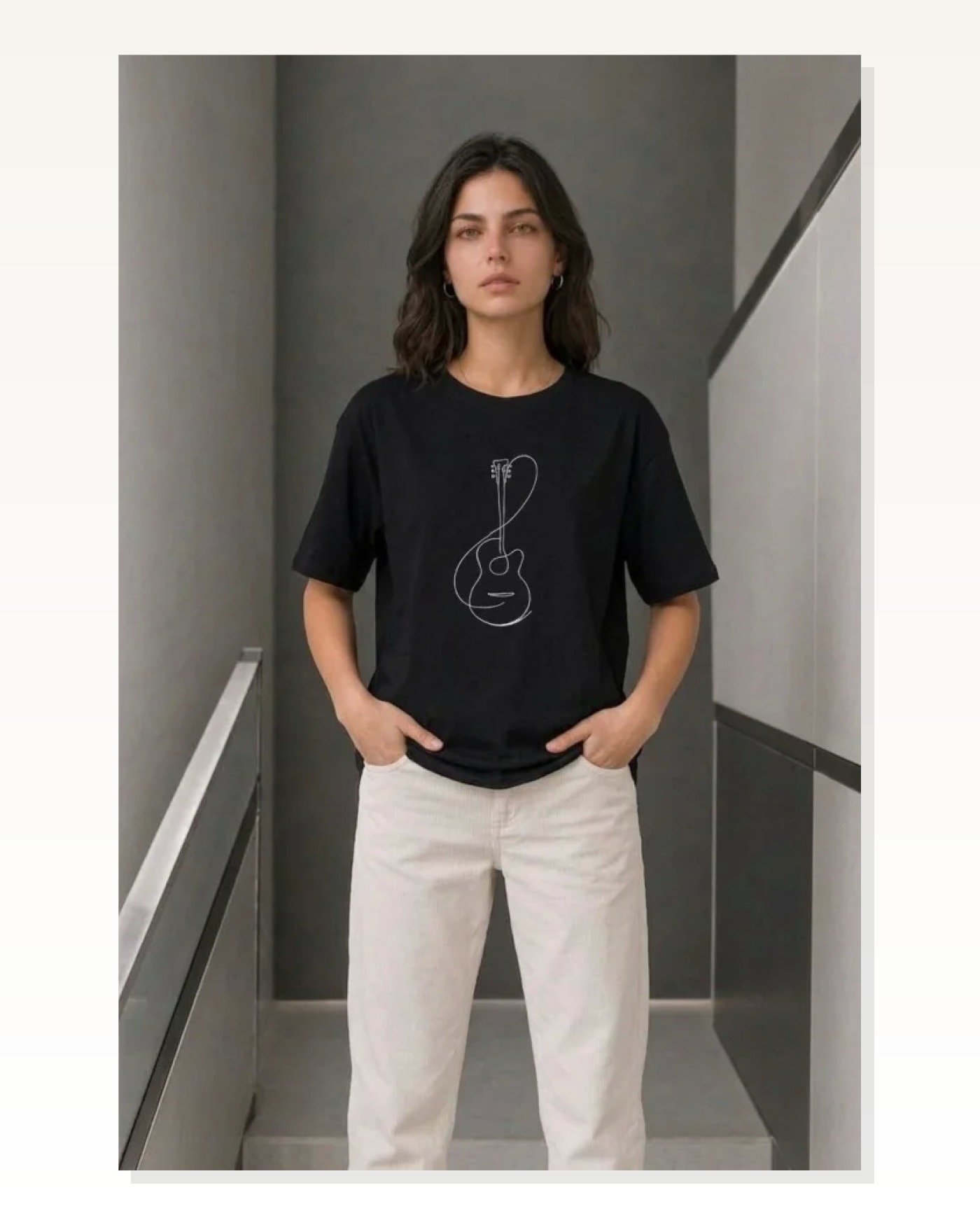 Minimal Gitar Baskılı Tişört T-Shirt Yazlık Kısa Kol Bisiklet Yaka T-Shirt - Siyah Marketplace blank