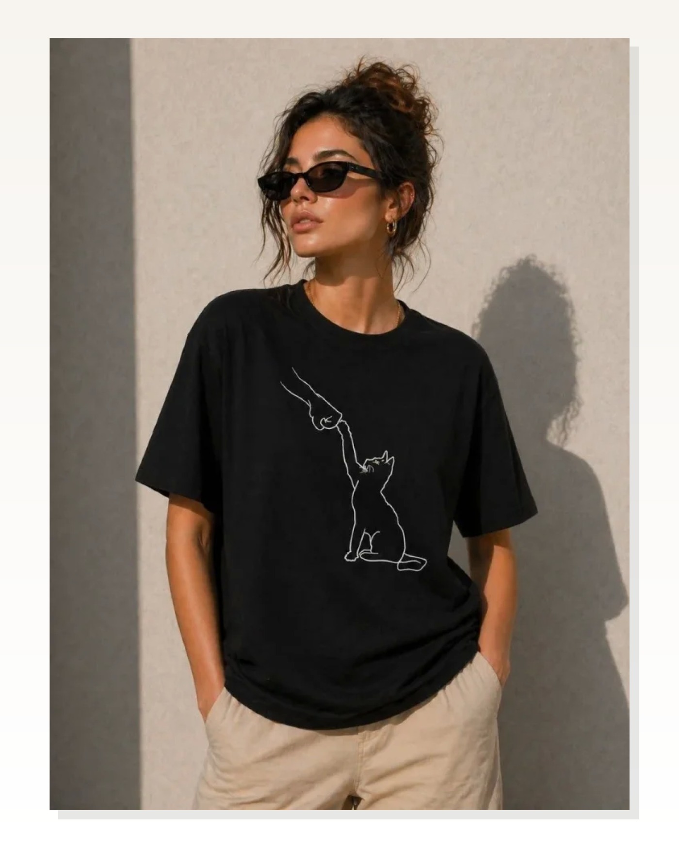 Minimal Kedi Çizim Baskılı Tişört Kısa Kol Yazlık T-Shirt - Siyah Marketplace blank