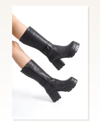 Kadın Cilt Modern Stil Moki Siyah Topuklu Çizme