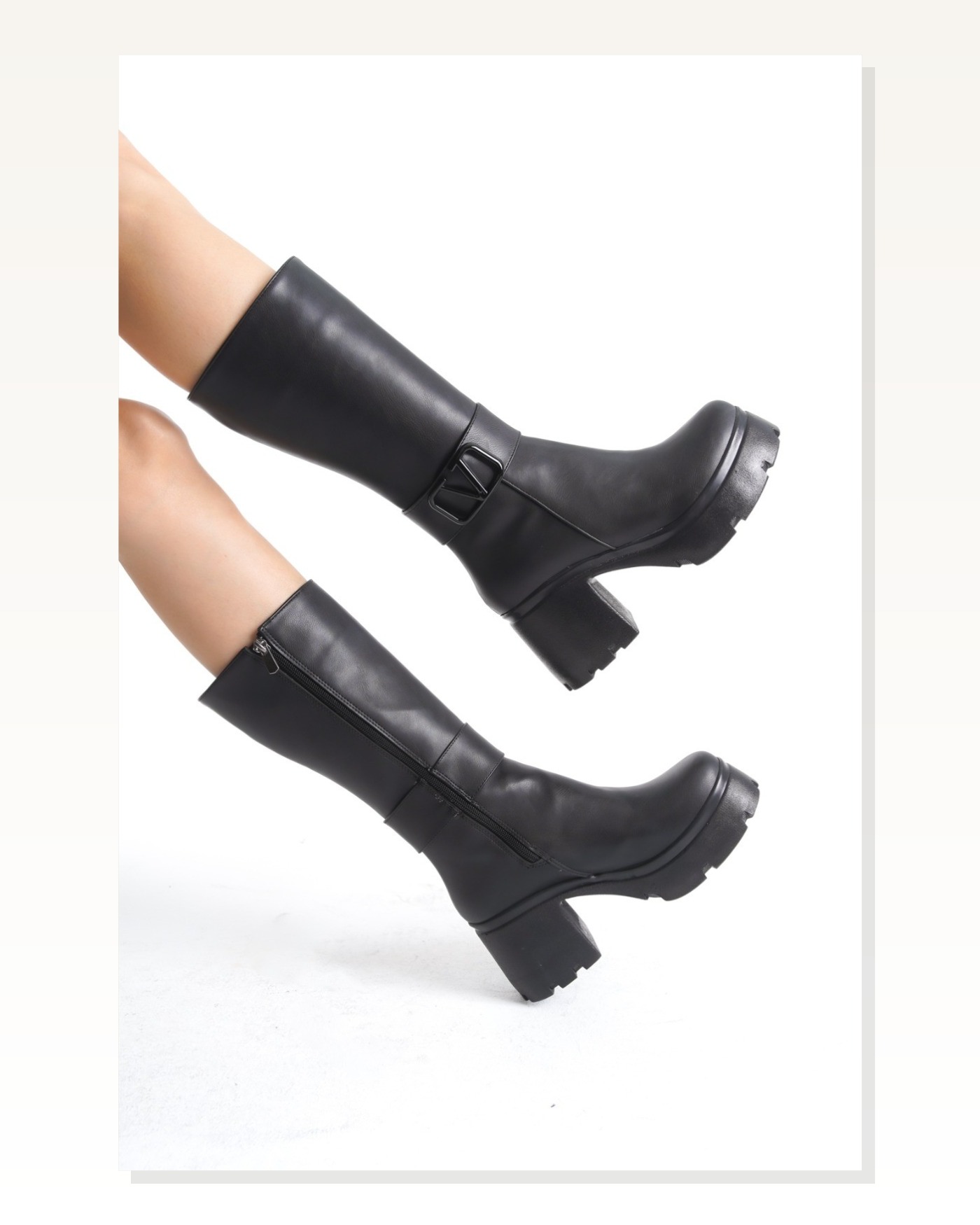 Cilt Kadın Modern Stil Moki Siyah Topuklu Çizme Marketplace blank