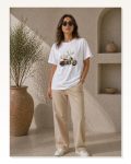 Motosiklet Baskılı Tişört Bisiklet Yaka Kısa Kol Yazlık T-Shirt – Beyaz Marketplace