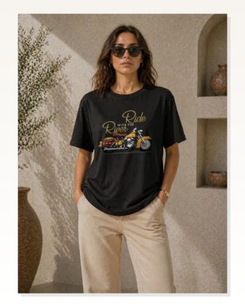 Motosiklet Baskılı Tişört Bisiklet Yaka Kısa Kol Yazlık T-shirt Siyah