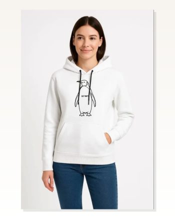 Kadın Salaş Stil Beyaz Nihilist Penguen Özel Tasarım Oversize Kapüşonlu Sweatshirt