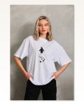 Kadın Salaş Stil Beyaz Nihilist Penguen Temalı Oversize Bisiklet Yaka Tişört