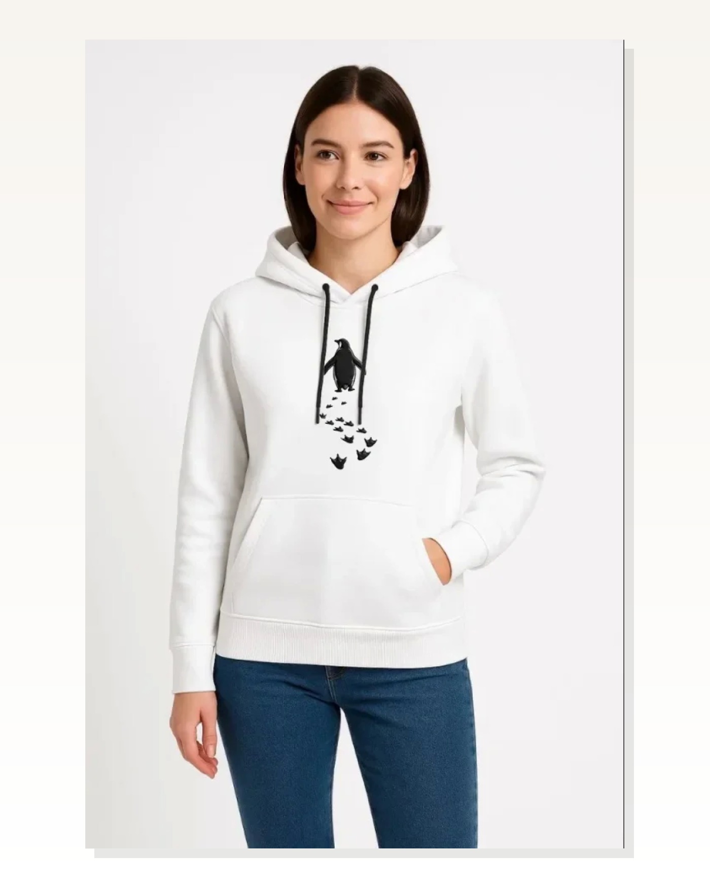 Kadın Salaş Stil Beyaz Nihilist Penguen Temalı Oversize Kapüşonlu Sweatshirt Marketplace blank