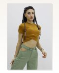 Kadın Günlük Stil Önü Büzgülü Bisiklet Yaka Taba – P-019963 Tişört Marketplace