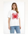 Örümcek Baskılı Tişört Kısa Kollu Bisiklet Yaka T-shirt Beyaz