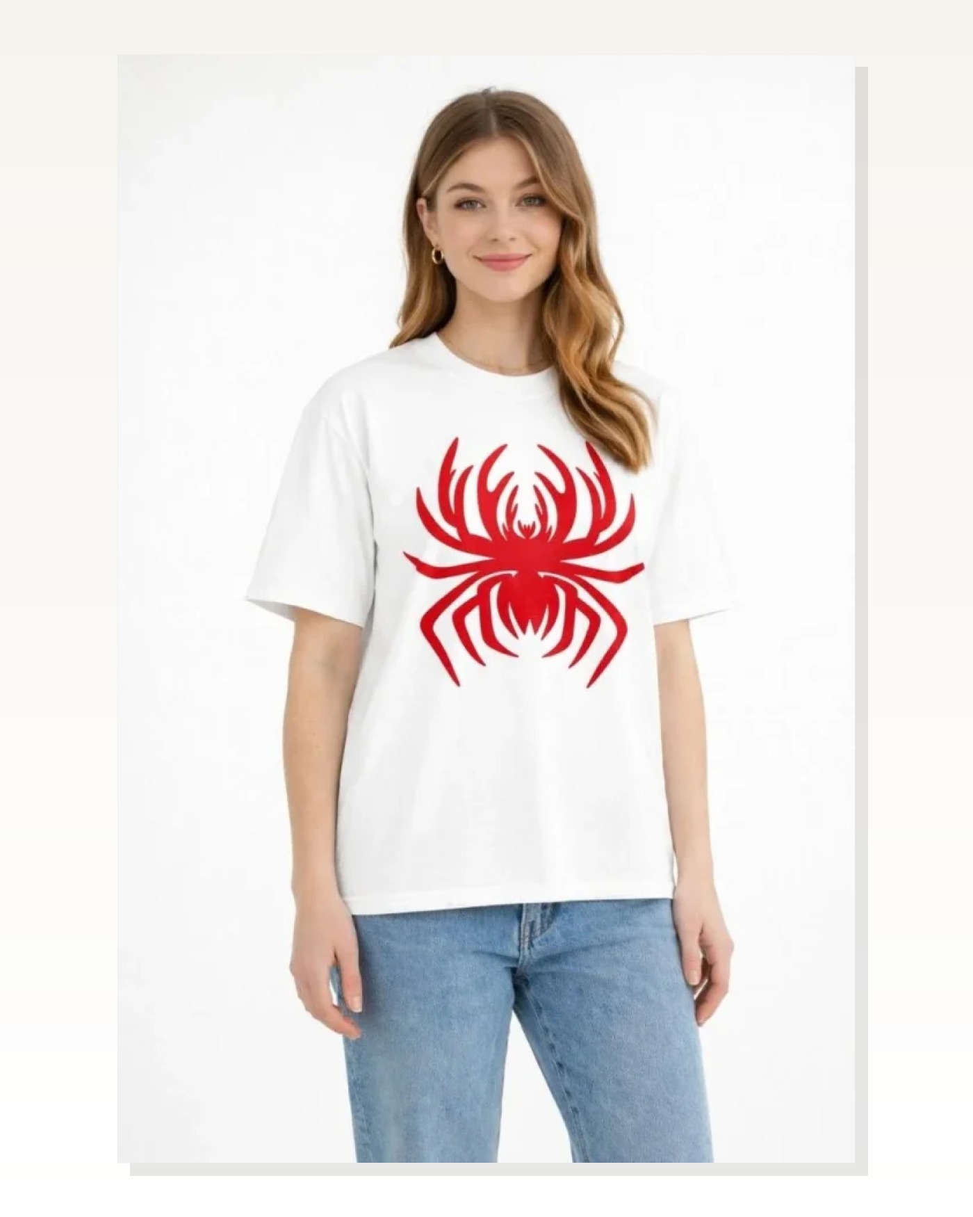 Örümcek Baskılı Tişört Kısa Kollu Bisiklet Yaka T-Shirt - Beyaz Marketplace blank