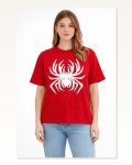 Örümcek Baskılı Tişört Kısa Kollu Bisiklet Yaka T-Shirt – Kırmızı Marketplace