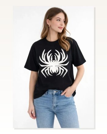 Örümcek Baskılı Tişört Kısa Kollu Bisiklet Yaka T-shirt Siyah