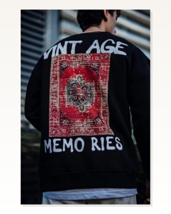 Kadın Baskılı Salaş Stil Siyah Oversize Bisiklet Yaka Üç İplik Sweatshirt