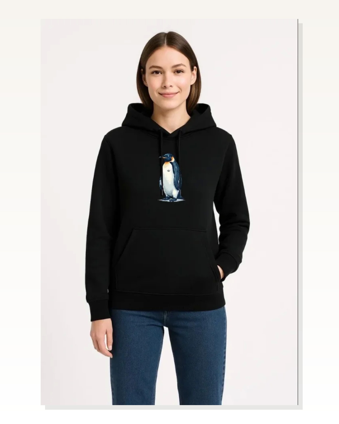 Sırt Baskılı Kadın Salaş Stil Siyah Oversize Hoodie - Survivor Penguin Temalı, Felsefi Yazılı Kapüşonlu Sweatshirt Marketplace blank